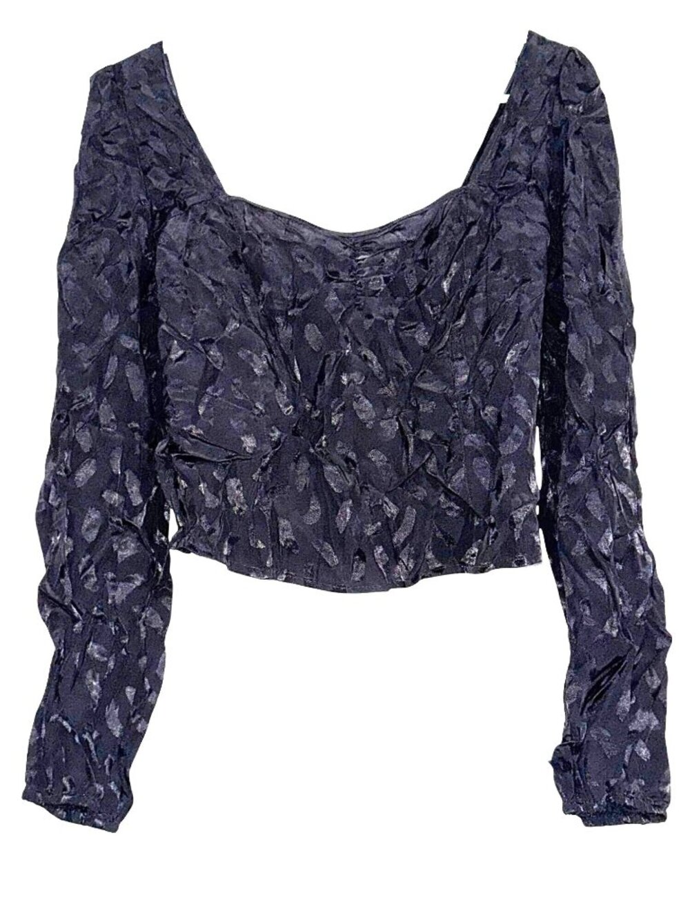 Leyden Black Textured Long Sleeve Cropped Top Medium